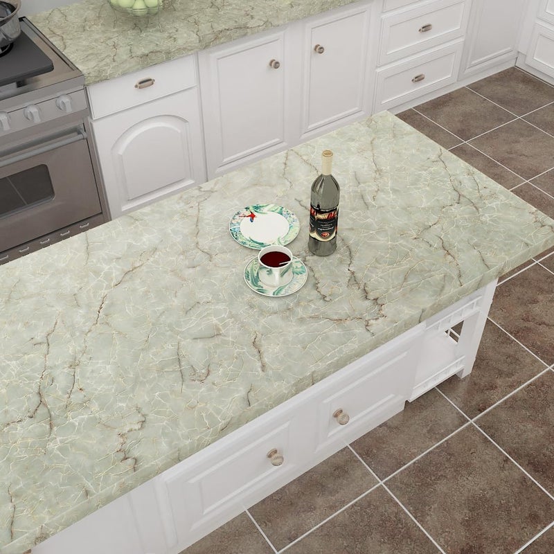 LACHEERY Large Size 160 x 36 inch Marble Grey Green Contact Paper Decorative Self Adhesive Wallpaper Removable Wallpaper Stick and Peel Countertop Contact Paper for Cabinets Backsplash Drawer Liners - Image 4